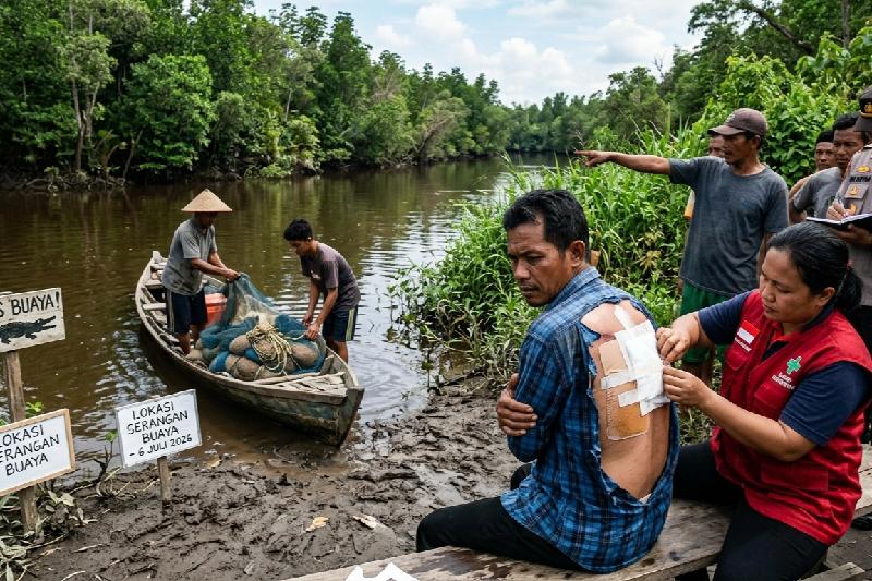 Ngeri! Nelayan di Rokan Hilir Diterkam Buaya Saat Pasang Pukat, Sempat Tarik-Menarik Demi Selamat