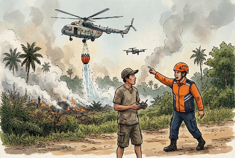 Drone Sipil Ganggu Helikopter Waterbombing, BPBD Riau Keluarkan Larangan Terbang di Zona Karhutla