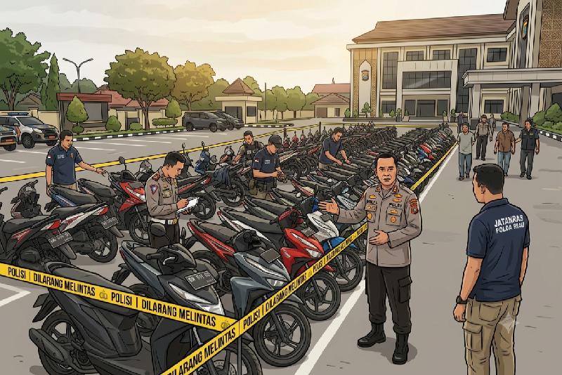 Polda Riau Gulung Sindikat Curanmor Lintas Provinsi: 6 Tersangka Ditangkap, 44 Motor Disita