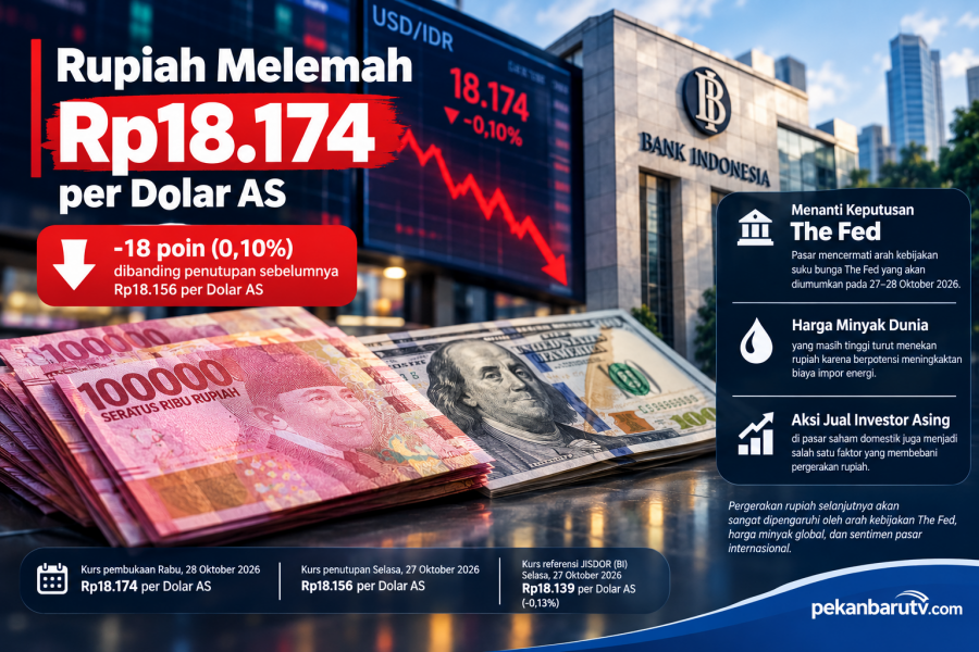Mata Uang Garuda Tergelincir Tipis ke Posisi Rp18.174 per Dolar AS pada Sesi Awal