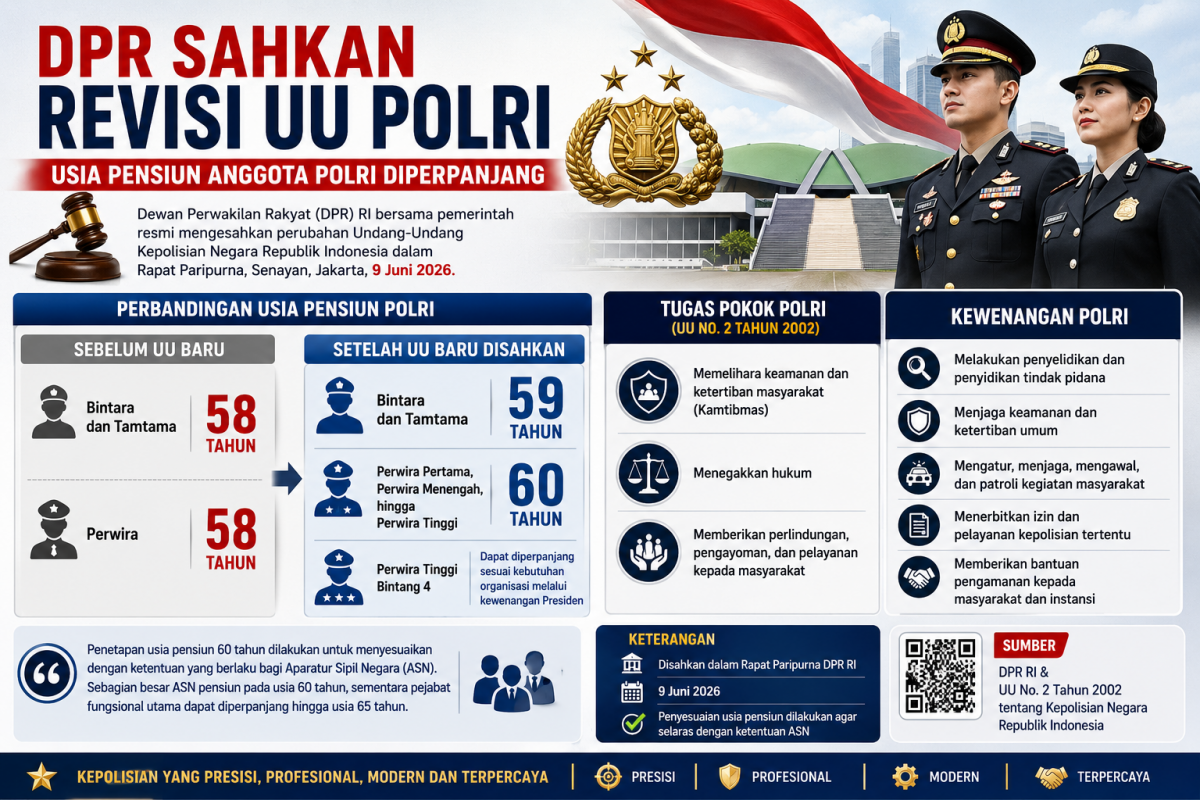 UU Polri Disahkan, Batas Usia Pensiun Perwira Naik Menjadi 60 Tahun